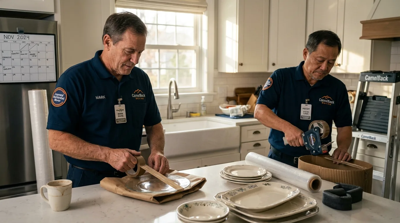 Professional crew packing kitchen dishware in Cottonport, LA